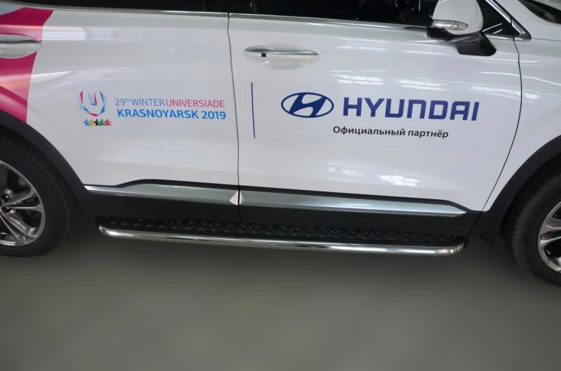 Пороги с накладным листом d53 мм для Hyundai Santa Fe IV  Юко HYSF.18.41