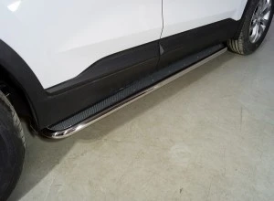 Пороги с площадкой (нерж. лист) 42,4 мм для Hyundai Santa Fe IV Рестайлинг Серый ТСС HYUNSF21-19