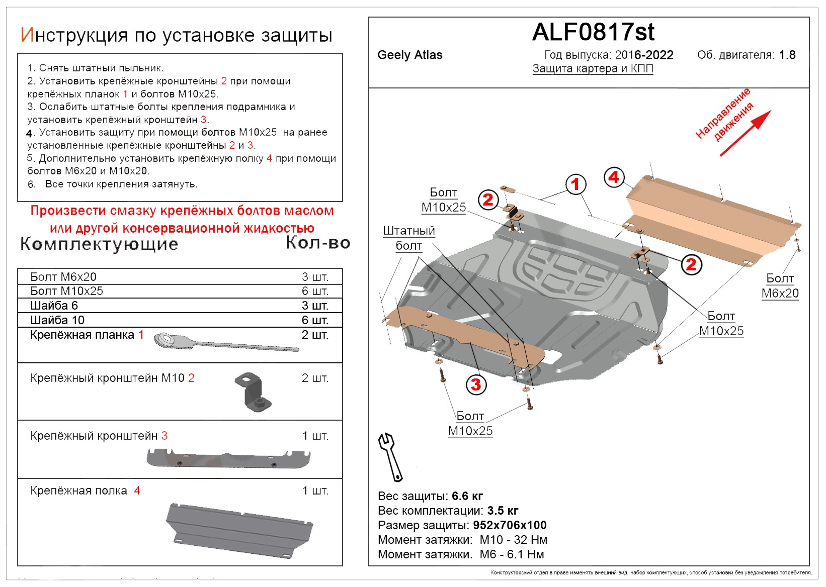 Защита картера и КПП для Geely Atlas I