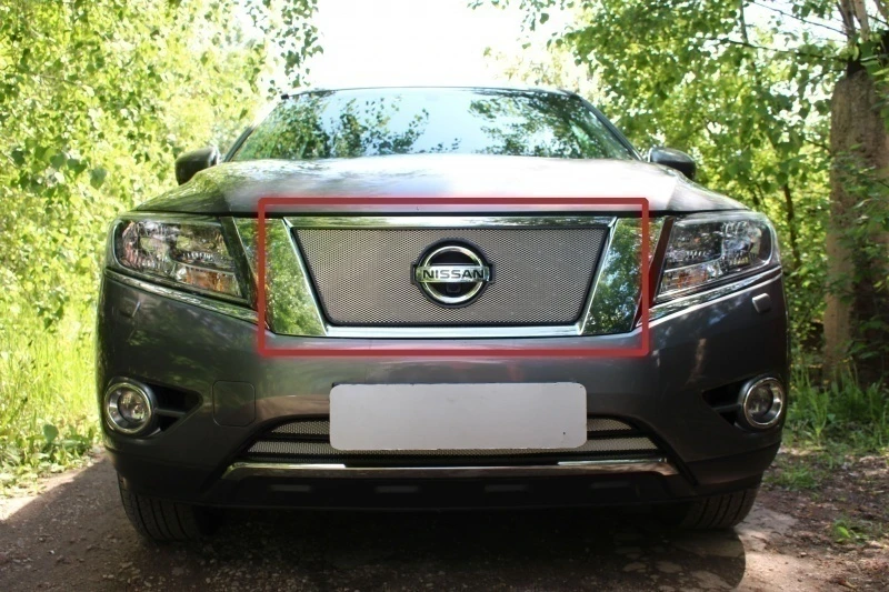 Защитная сетка радиатора верх для Nissan Pathfinder IV Хром Стрелка 11 NPATF14.top.chrome