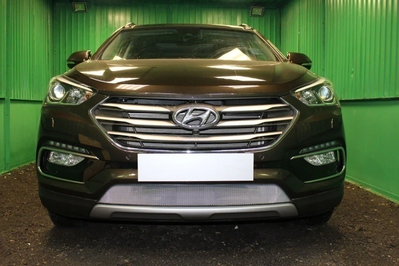Защитная сетка радиатора для Hyundai Santa Fe III Рестайлинг Хром Стрелка 11 HSF15.chrome