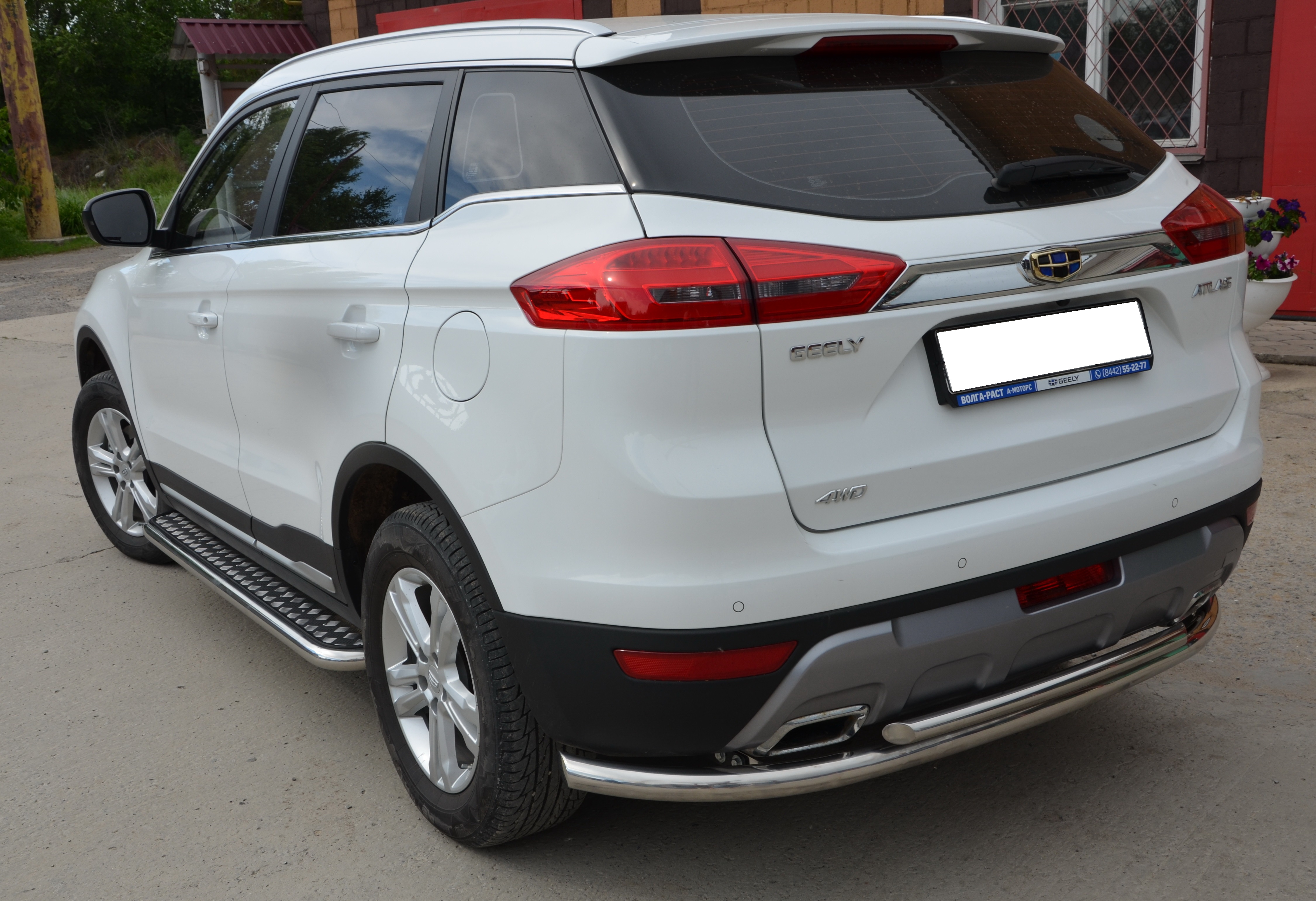 Защита заднего бампера двойная d60/42 мм для Geely Atlas I