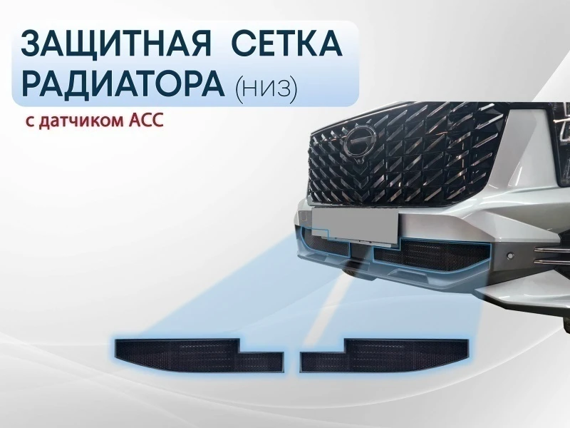 Защитная сетка радиатора низ 2 части, с датчиком ACC для GAC GS8 II Черный Стрелка 11 GACGS8.23.bot.black