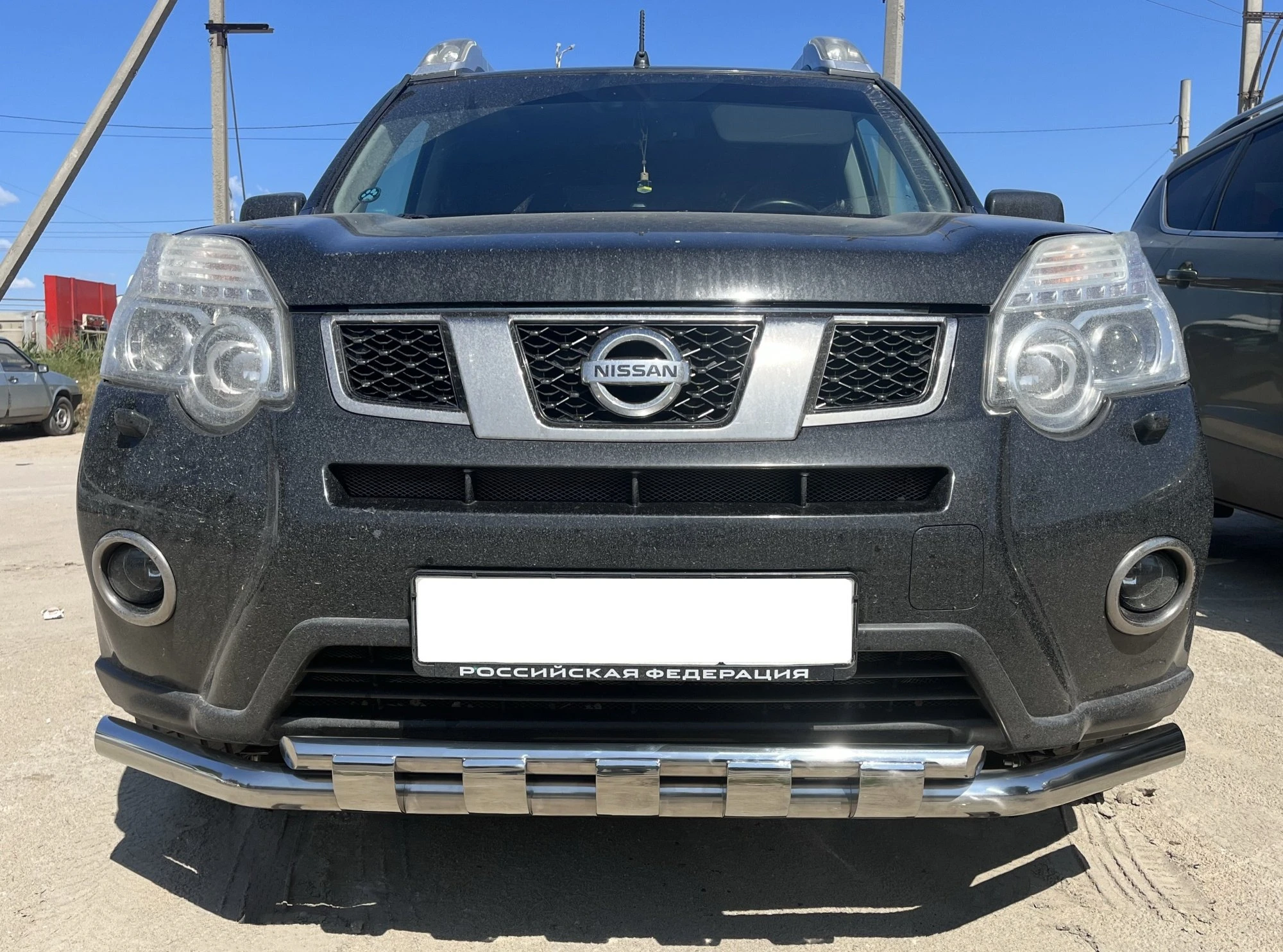 Защита переднего бампера двойная с перемычками d60/42 мм для Nissan X-Trail II Рестайлинг  Юко NXT.10.75-1