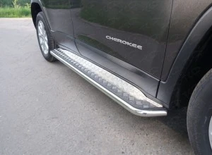 Пороги с площадкой 42,4 мм для Jeep Cherokee V (KL) Рестайлинг  ТСС JEEPCHER14-05