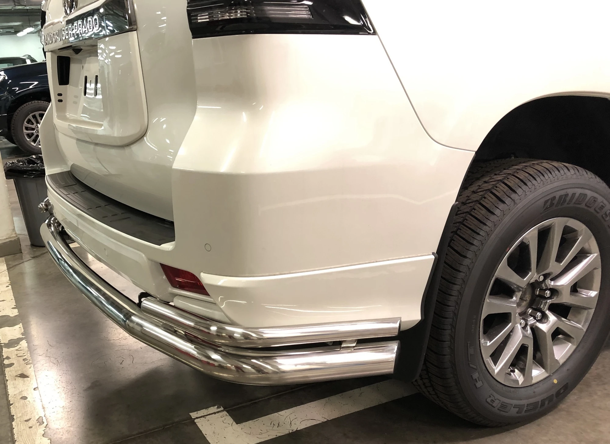 Защита заднего бампера угловая большая двойная d76/42 мм для Toyota Land Cruiser Prado 150 Series Рестайлинг 2  Юко TLCPS150.19.21