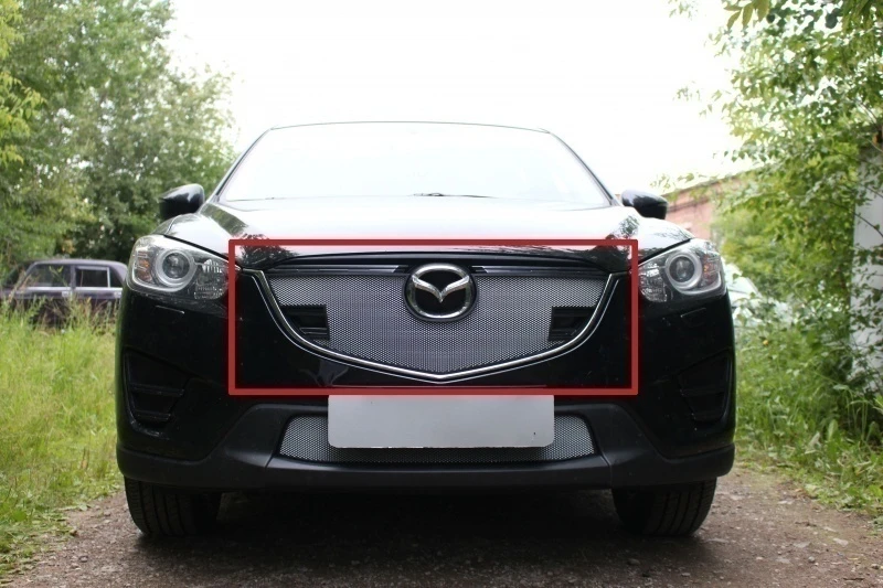 Защитная сетка радиатора верх с парктроником для Mazda CX-5 I Рестайлинг Хром Стрелка 11 MAZCX15.park.chrome