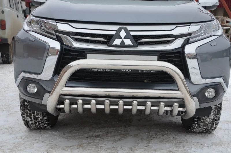 Защита переднего бампера скоба низкая+зубья d76/60/42 мм для Mitsubishi Pajero Sport III  Юко MSPS.17.76