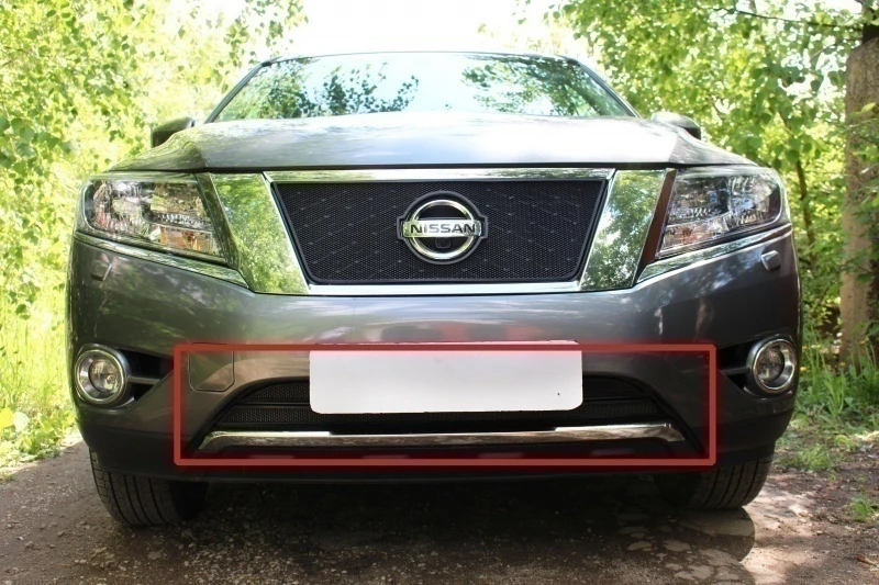 Защитная сетка радиатора низ 2 части для Nissan Pathfinder IV Черный Стрелка 11 NPATF14.bot.black