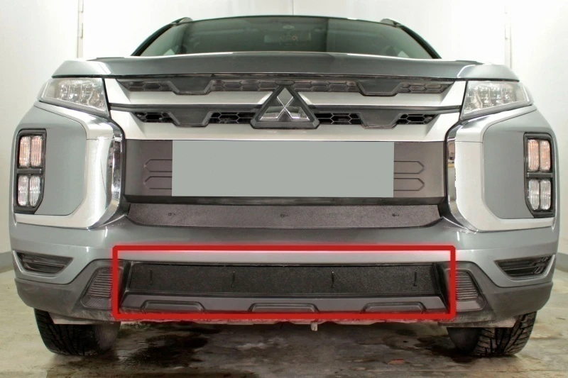 Зимняя заглушка радиатора на стяжке низ для Mitsubishi ASX I Рестайлинг 3 Черный Стрелка 11 ZZ.MITASX20.bot