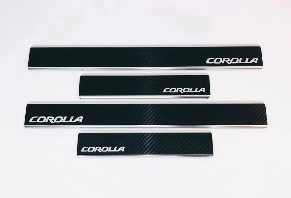 Накладки на пороги нержавеющая сталь под карбон 4шт. для Toyota Corolla XI (E160, E170,Е180) Рестайлинг