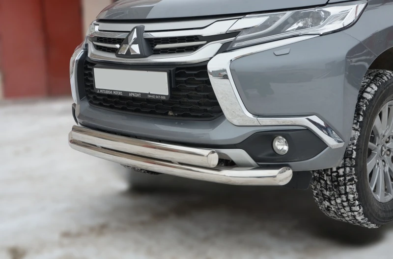 Защита переднего бампера двойная овал d76/75x42 мм для Mitsubishi Pajero Sport III  Юко MSPS.17.03-75