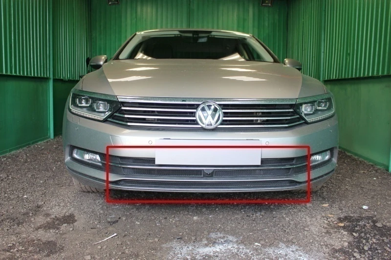 Защитная сетка радиатора 3 части с фронтальной камерой для Volkswagen Passat B8 Черный Стрелка 11 WVB8.cam.black