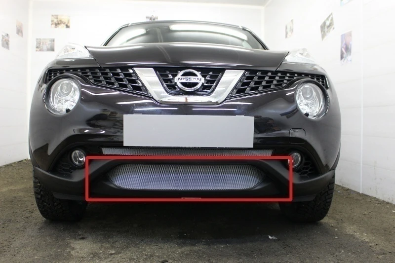 Защитная сетка радиатора низ для Nissan Juke I Рестайлинг Хром Стрелка 11 NJUK14.chrome