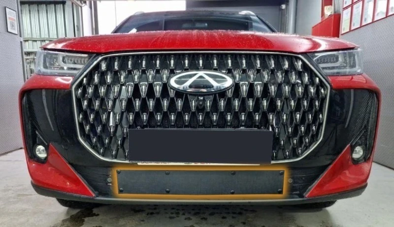 Зимняя заглушка радиатора к съемной сетке низ для Chery Tiggo 7L I Черный Стрелка 11 CHTIG7L