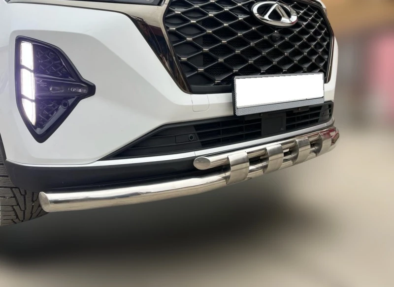 Защита переднего бампера двойная с перемычками d60/42 мм для Chery Tiggo 7 Pro Max  Юко CTGPM.7.22.75