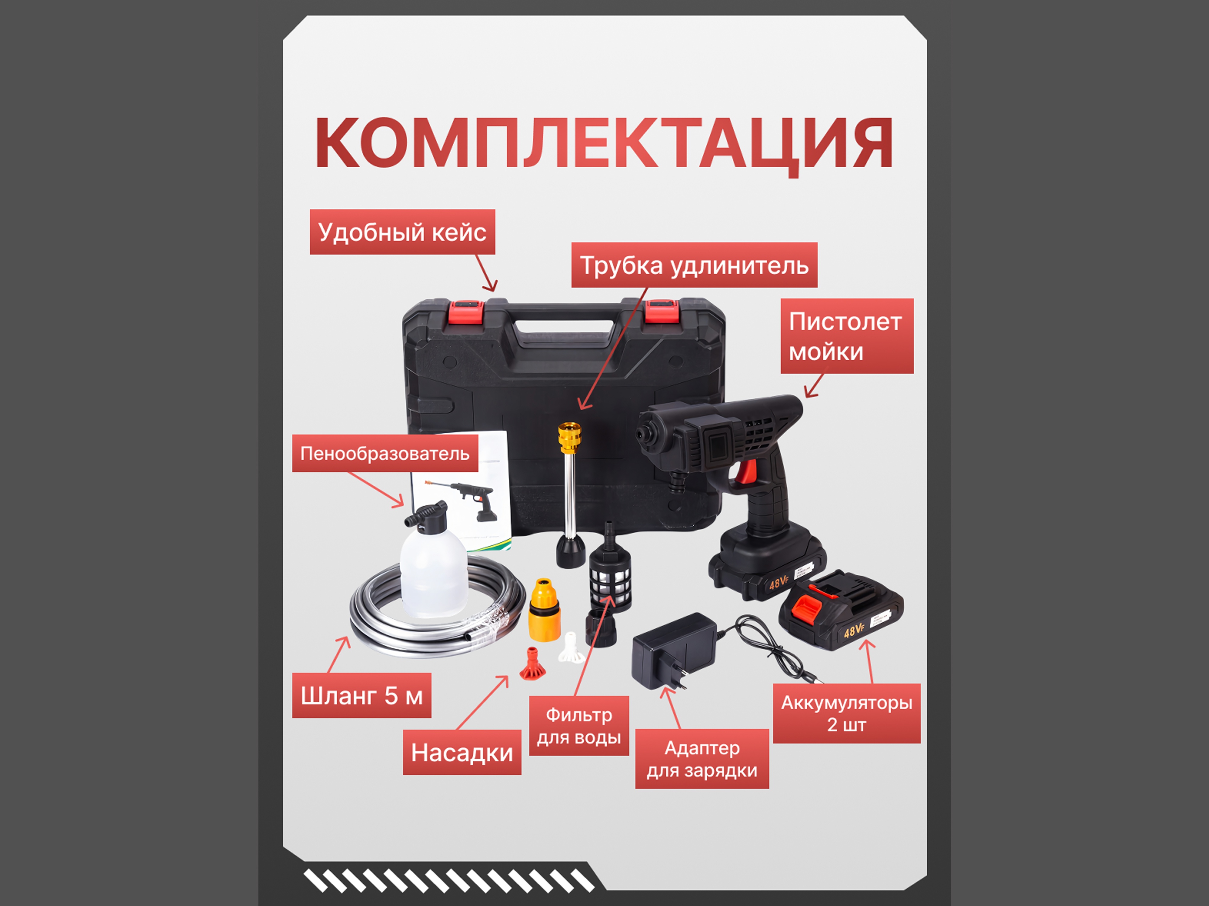 Аккумуляторная мойка высокого давления + 2 АКБ и кейс
