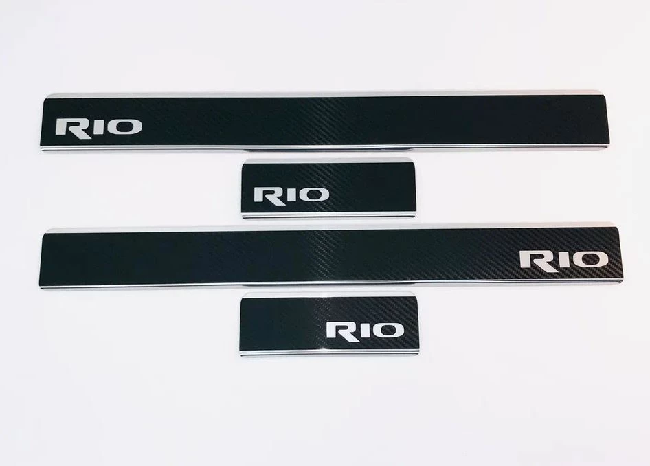 Накладки на пороги нержавеющая сталь под карбон 4шт. для Kia Rio IV Рестайлинг