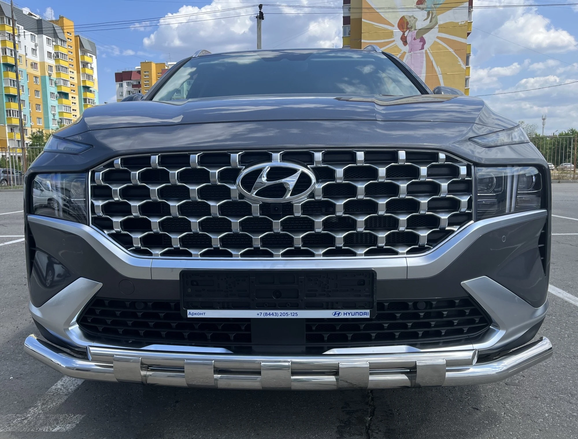 Защита переднего бампера с перемычками d60/42 мм для Hyundai Santa Fe IV Рестайлинг  Юко HYSF.21.75