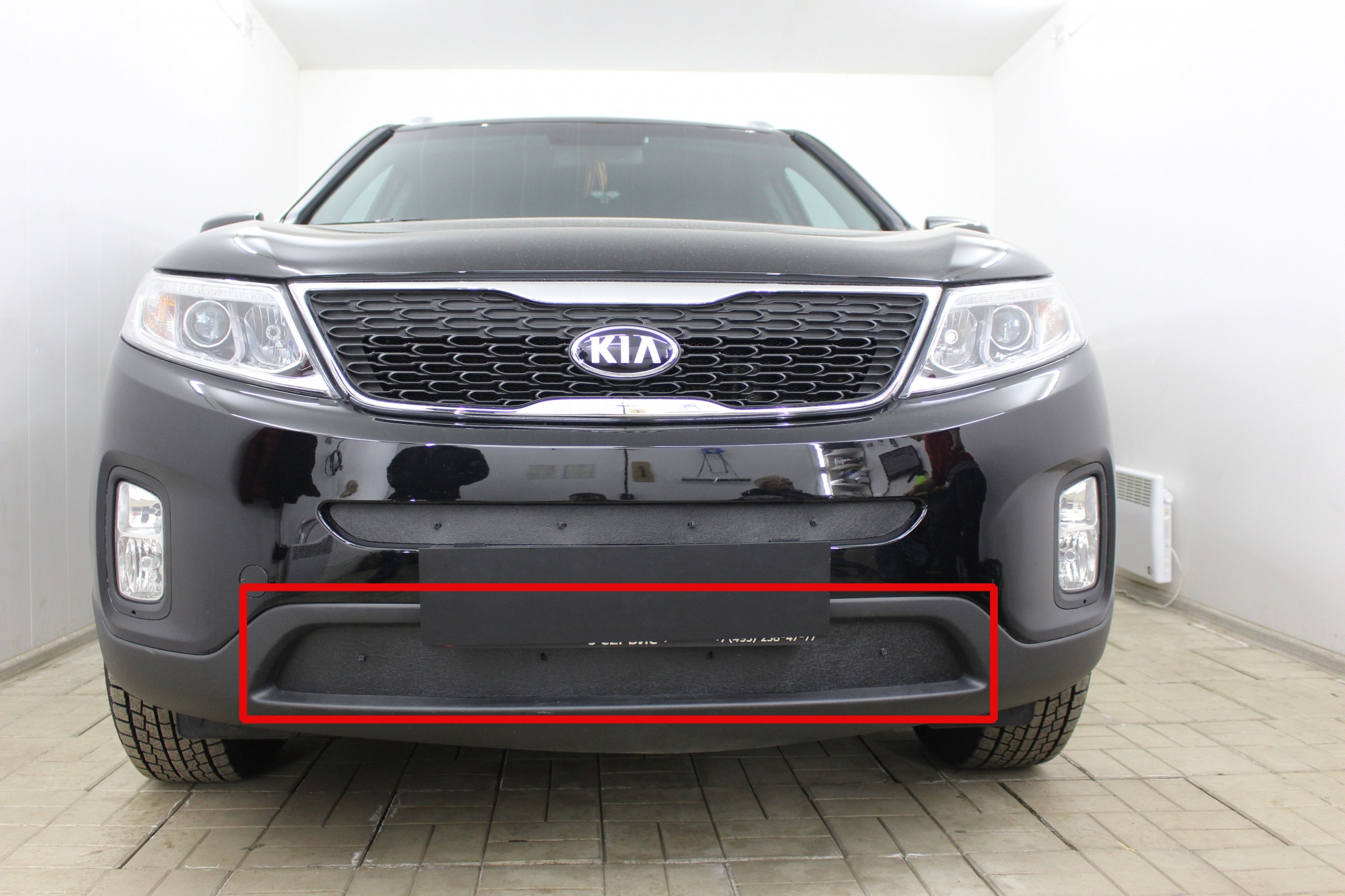 Зимняя заглушка радиатора на стяжке низ для Kia Sorento II Рестайлинг