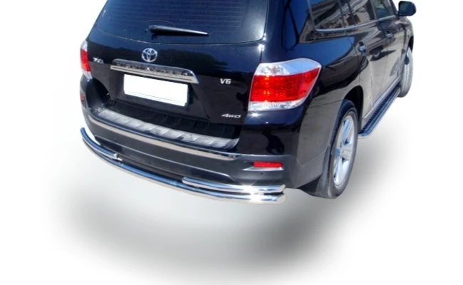 Защита заднего бампера двойная и короткая d60/42 мм для Toyota Highlander II (U40) Рестайлинг  Юко THL.10.26