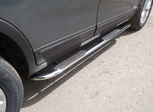 Пороги овальные гнутые с накладкой 75х42 мм для Kia Sorento II Рестайлинг