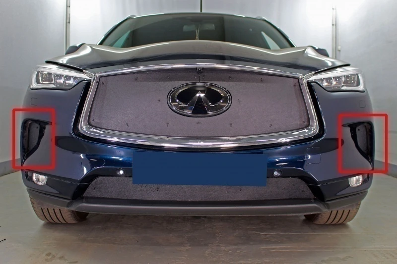 Зимняя заглушка радиатора на стяжке боковые (2 части) для Infiniti QX50 II Черный Стрелка 11 ZZ.INFQX50.cor