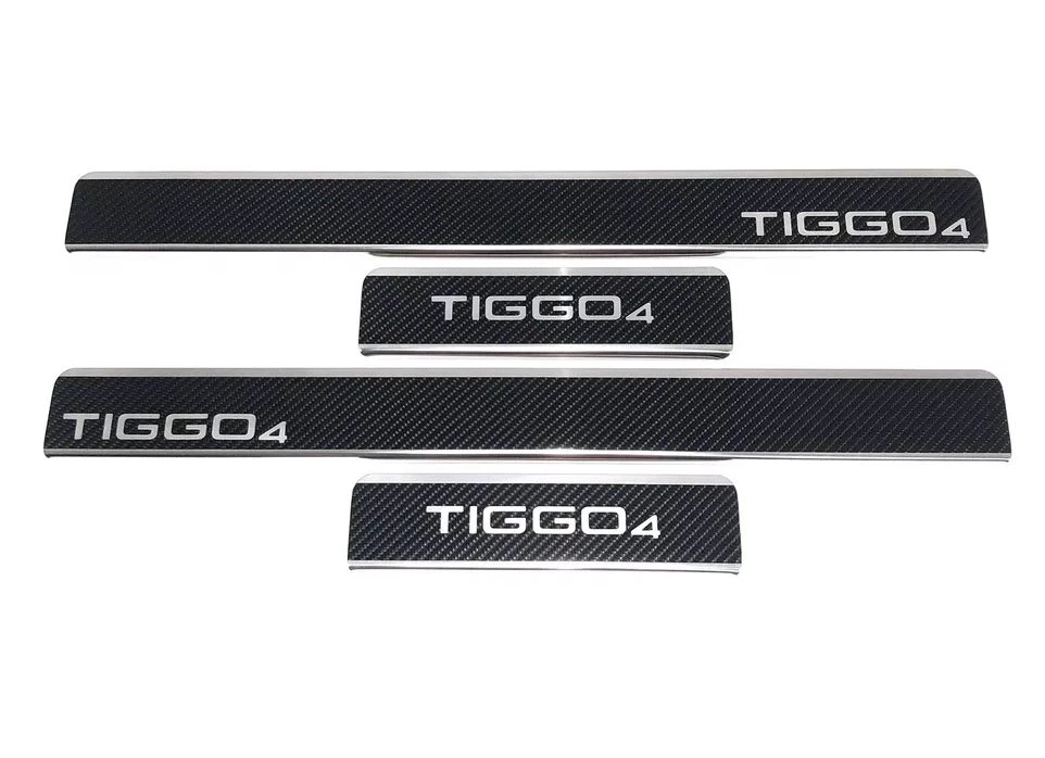 Накладки на пороги нержавеющая сталь под карбон 4шт. для Chery Tiggo 4 I Рестайлинг