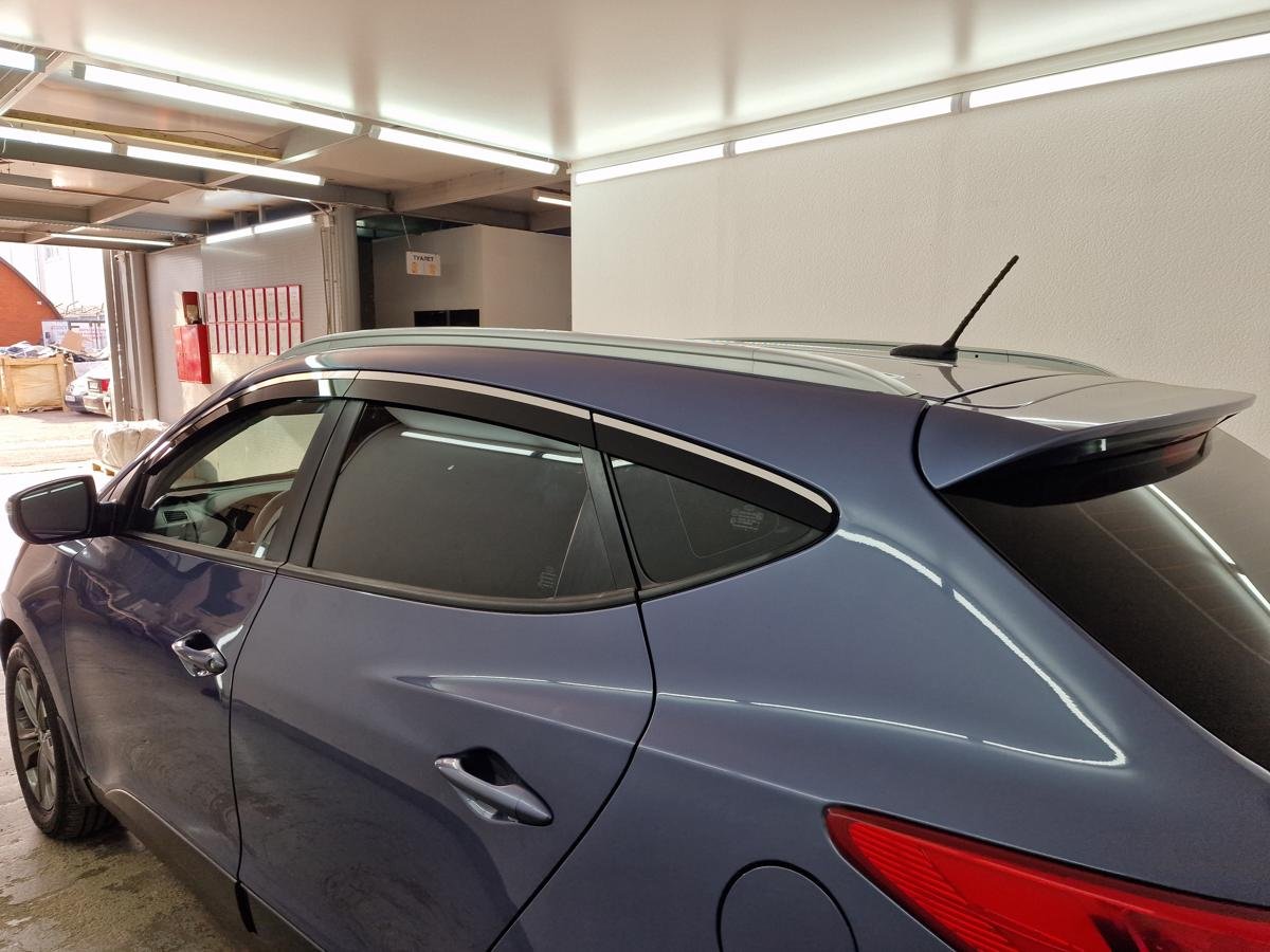 Дефлекторы окон 2D с хром накладками 6 шт. (под наклоном) для Hyundai Santa Fe V (MX5)