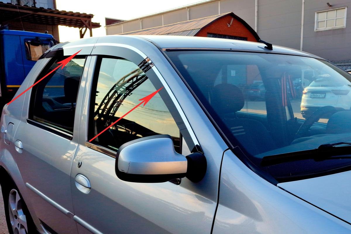 Дефлекторы окон 2D с хром накладками 6 шт. для Renault Logan I Рестайлинг