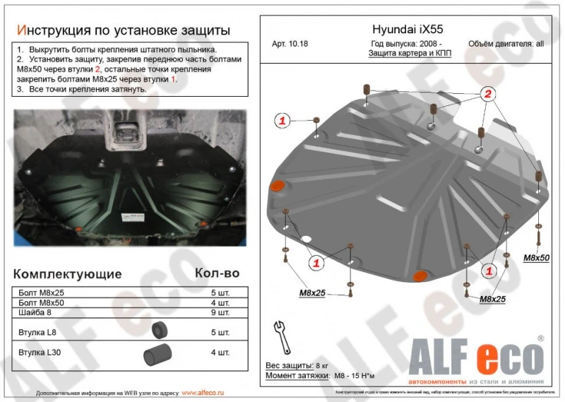 Защита картера и КПП для Hyundai Santa Fe II Рестайлинг  Alfeco ALF1018AL