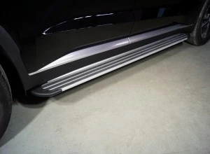 Пороги алюминиевые "Slim Line Silver" 1920 мм для Hyundai Palisade I Рестайлинг Серебрянный ТСС HYUNPAL21-19S