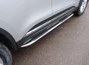 Пороги овальные гнутые с накладкой 75х42 мм для Renault Koleos II Рестайлинг (рынок Европы)  ТСС RENKOL17-29