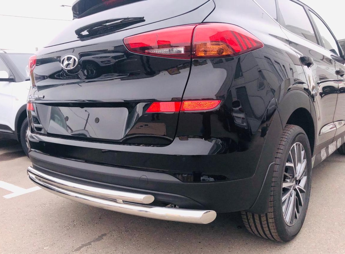 Защита заднего бампера двойная d60/42 мм для Hyundai Tucson III Рестайлинг