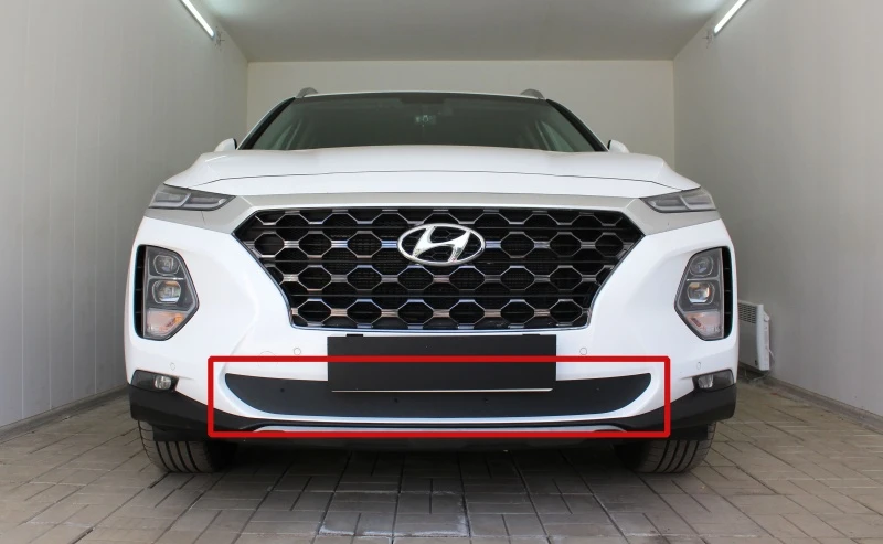 Зимняя заглушка радиатора на стяжке низ для Hyundai Santa Fe IV Черный Стрелка 11 ZZ.HSF18.bot