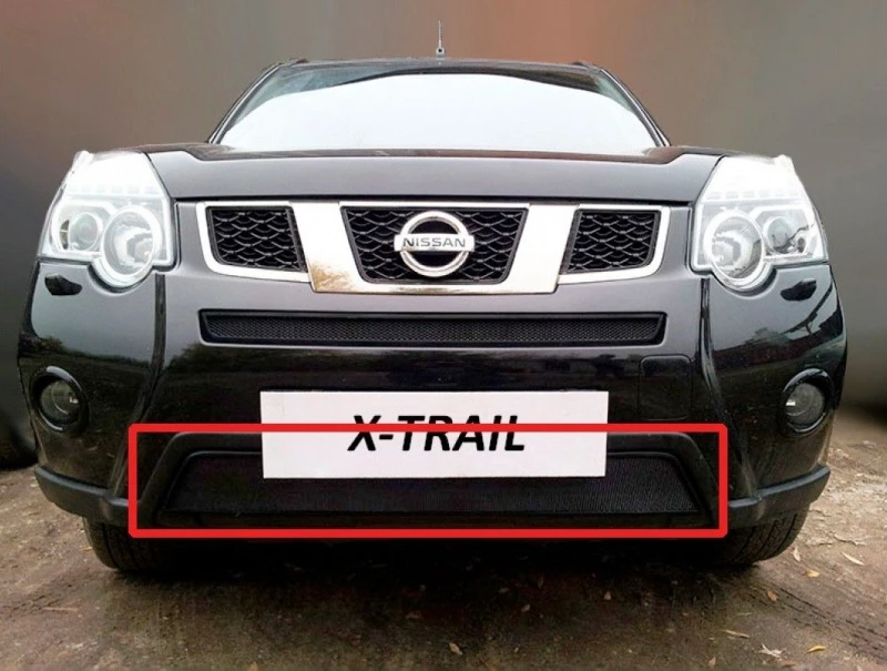Защитная сетка радиатора низ для Nissan X-Trail II Рестайлинг Черный Стрелка 11 NXTRT31.bot.black