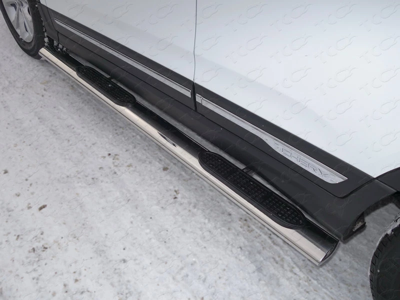 Пороги овальные с накладкой 120х60 мм для Chery Tiggo 5 I