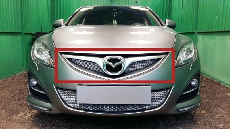 Защитная сетка радиатора верх для Mazda 6 II (GH) Рестайлинг Хром Стрелка 11 MAZ6.10.top.chrome