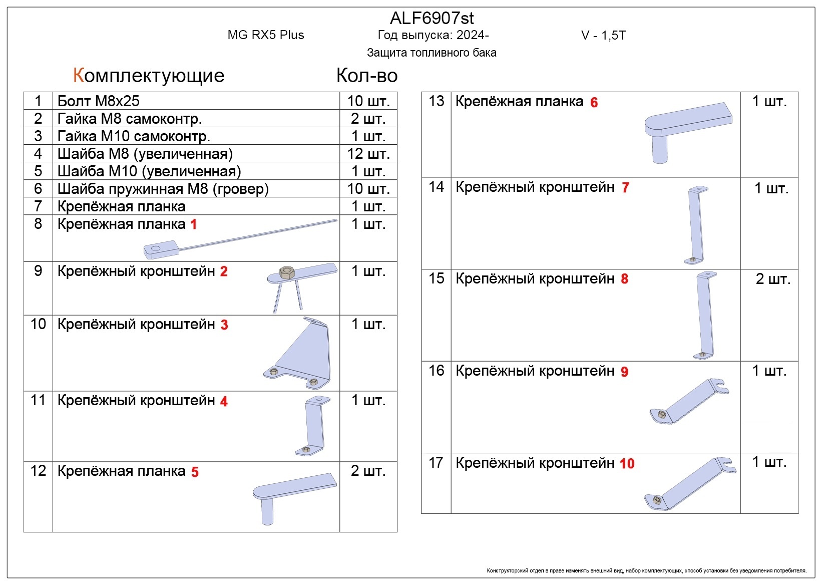 Защита топливного бака для MG RX5 II