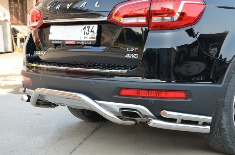 Защита заднего бампера угловая двойная d60/42 мм для Haval H6  Юко GWH6.17.19