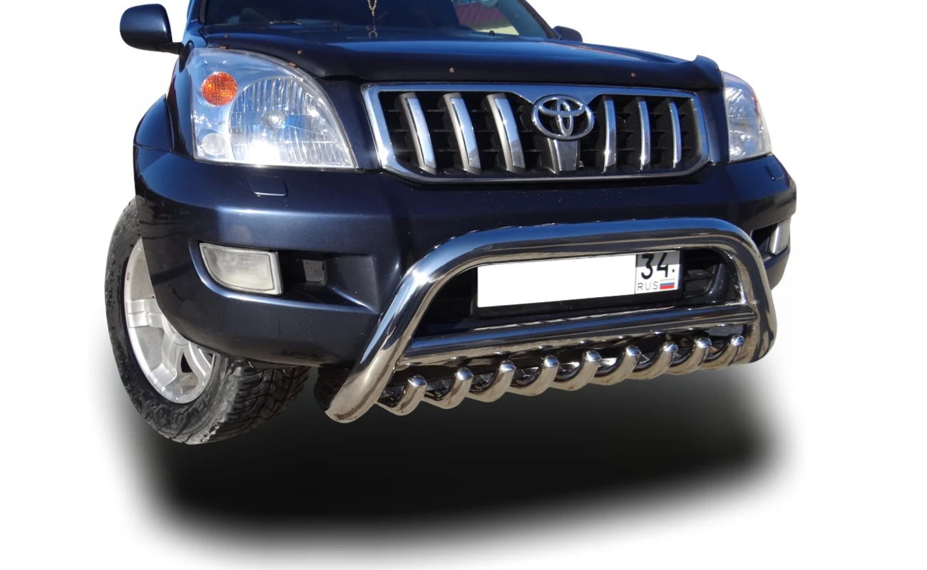 Защита переднего бампера скоба низкая+зубья d76/60/42 мм для Toyota Land Cruiser Prado 120 Series Рестайлинг  Юко TLCP120.03.76