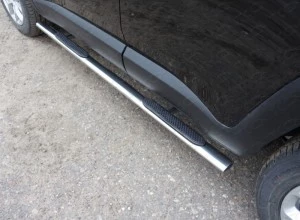 Пороги овальные с накладкой 75х42 мм для Jeep Renegade I Рестайлинг