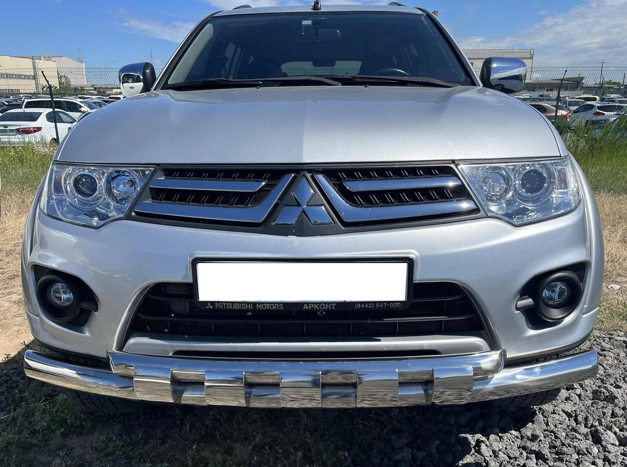 Защита переднего бампера двойная с перемычками d76/60 мм для Mitsubishi Pajero Sport II  Юко MSPS.08.75