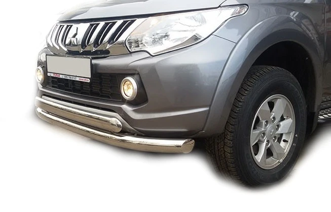Защита переднего бампера двойная овал d76/75x42 мм для Mitsubishi L200 V  Юко MSL200.15.03-75