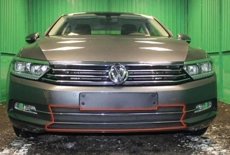 Зимняя заглушка радиатора к съемной сетке (3 части) для Volkswagen Passat B8 Черный Стрелка 11 WVB8