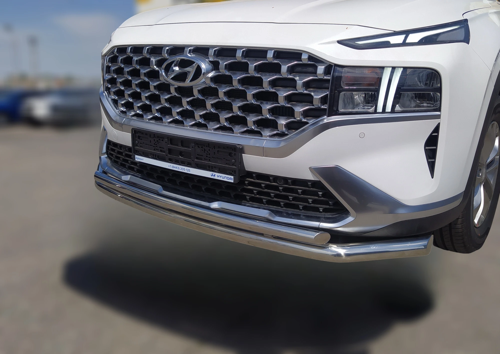 Защита переднего бампера двойная d60/42 мм для Hyundai Santa Fe IV Рестайлинг  Юко HYSF.21.03