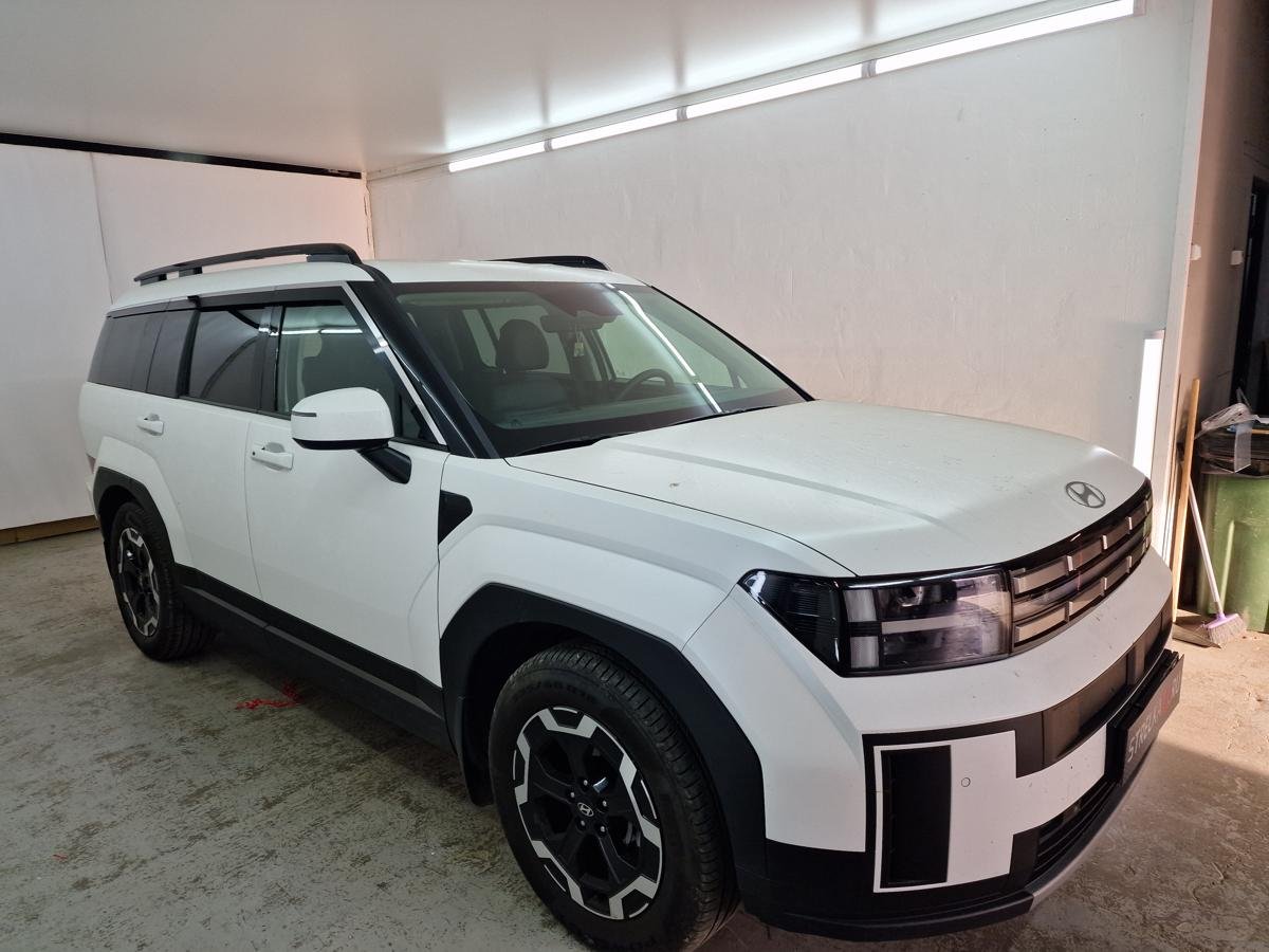 Дефлекторы окон 2D с хром накладками 6 шт. (под наклоном) для Hyundai Santa Fe V (MX5)