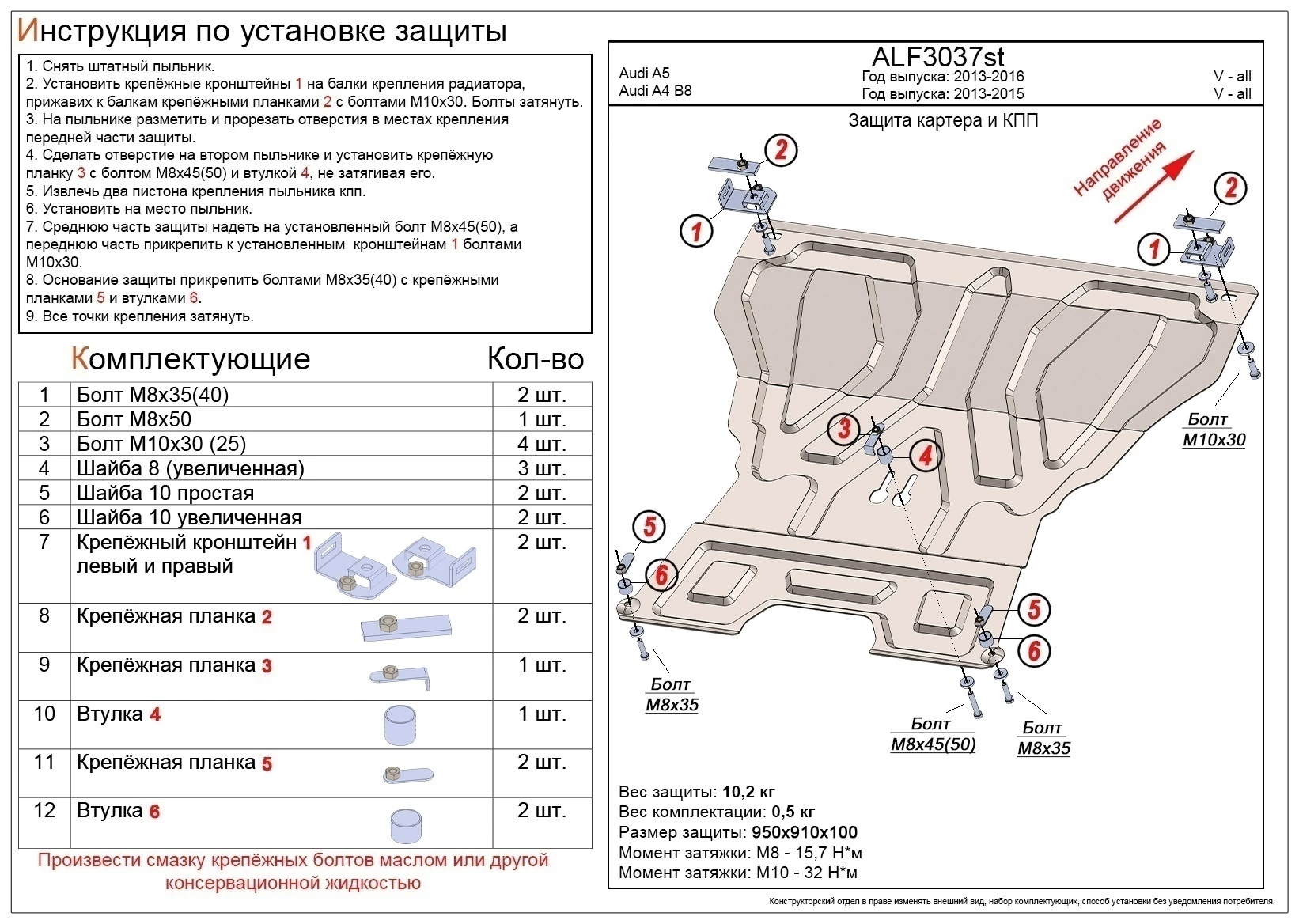 Защита картера и КПП для Audi A4 IV (B8) Рестайлинг