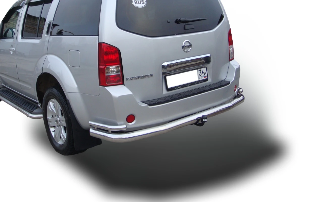 Защита заднего бампера угловая большая двойная d76/42 мм для Nissan Pathfinder III  Юко NPF.04.21
