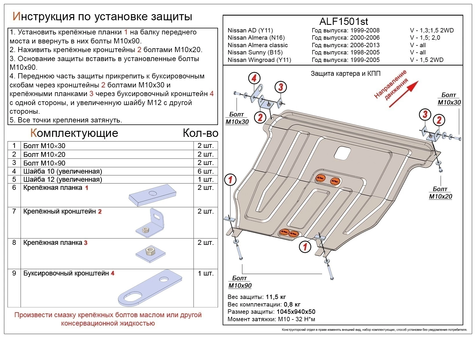 Защита картера и КПП для Nissan Almera Classic I